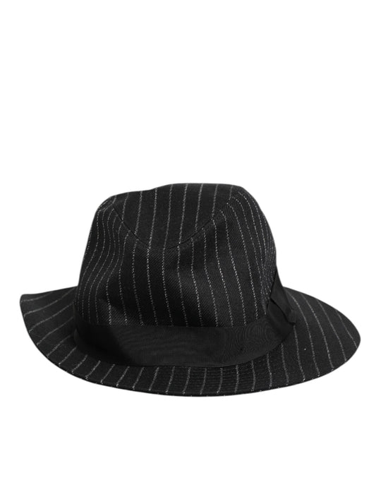 Dolce & Gabbana Schwarz gestreifter Fedora-Capello-Hut aus Schurwolle für Herren