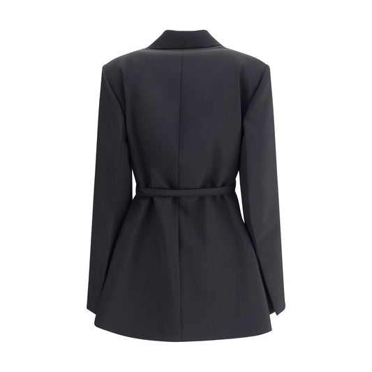 Max Mara Schwarzer Fleece-Mantel aus Wolle in voller Länge