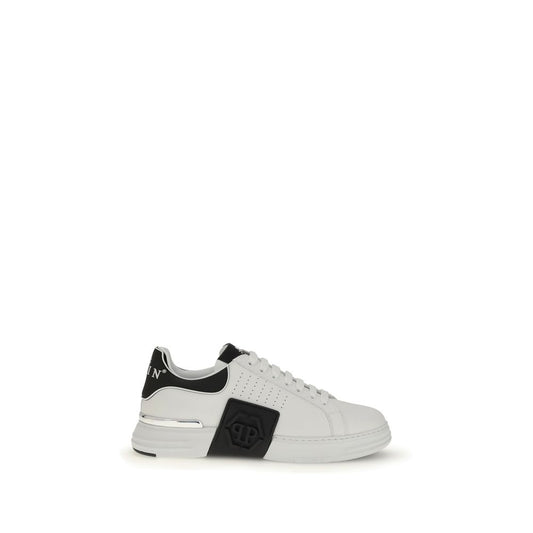 Philipp Plein Weiße Kalbsleder Bos Taurus Sport-Sneaker