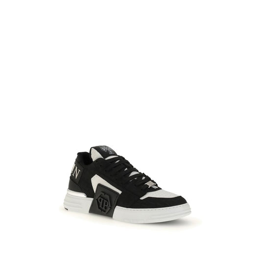 Philipp Plein Schwarze Kalbsleder Bos Taurus Low-Top Sneaker