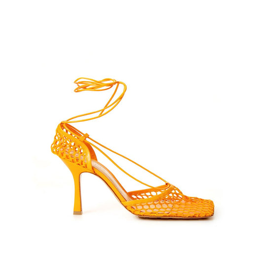 Bottega Veneta Pumps mit hohem Absatz aus orangefarbenem Stoff und Leder