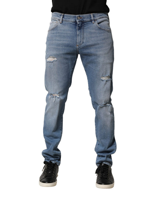 Dolce & Gabbana – Blaue Slim-Jeans aus Baumwolle im Used-Look für Herren