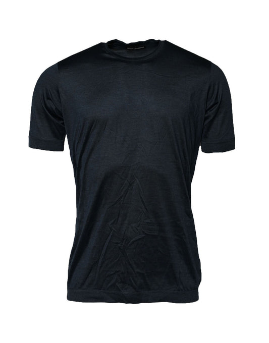 Dolce & Gabbana – Blaues Herren-T-Shirt aus Seide mit Rundhalsausschnitt und kurzen Ärmeln