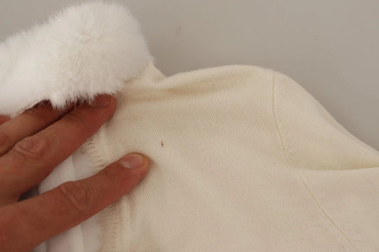 Liu Jo – Weiße Bluse aus Viskose mit langen Ärmeln und Pelz-Lammfell