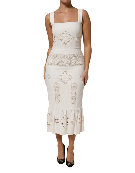 Dolce & Gabbana – Ärmelloses Midikleid aus weißer Blumenspitze