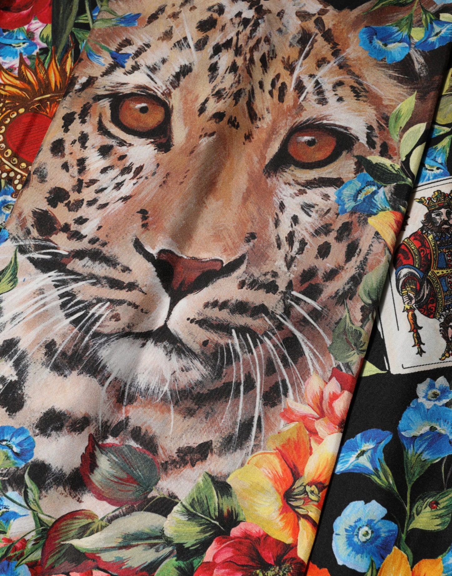 Dolce & Gabbana – Schwarzes Midi-Etuikleid aus Seide mit Leopardenmuster und Blumenmuster