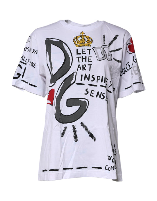 Dolce & Gabbana – Weißes, grafisches T-Shirt mit Rundhalsausschnitt und kurzen Ärmeln