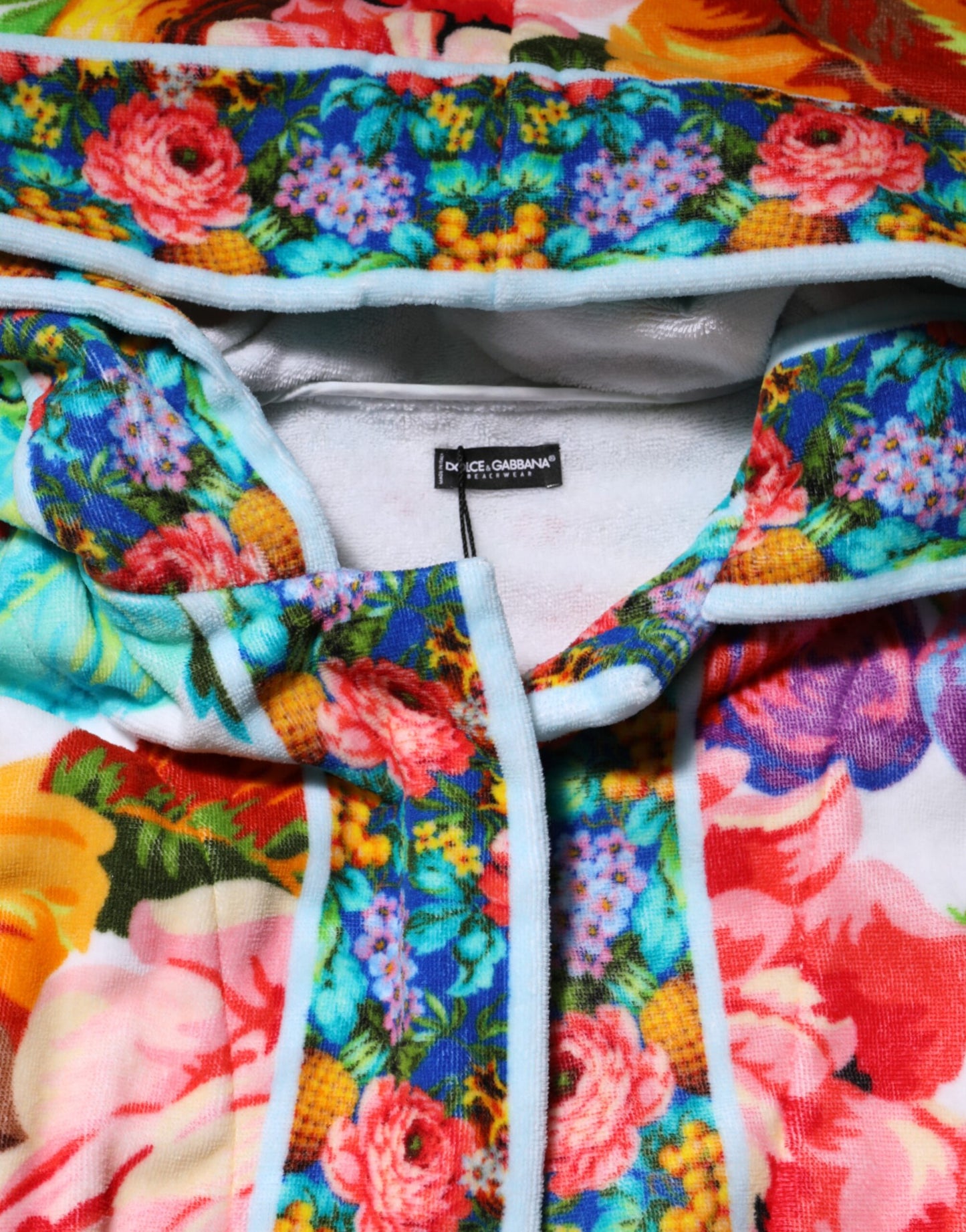 Dolce & Gabbana – Bademanteljacke mit mehrfarbigem Blumendruck und Gürtel