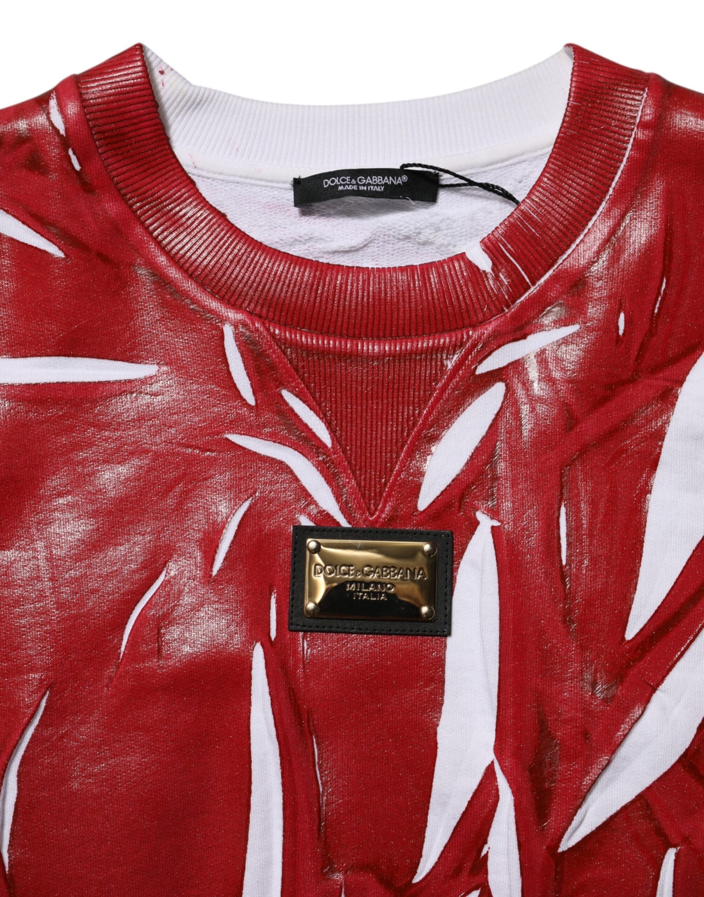 Dolce & Gabbana Rot-Weißer Pullover aus bedruckter Baumwolle