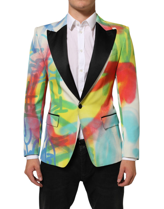 Dolce & Gabbana Mehrfarbiger Graffiti SICILIA 1-Knopf-Anzugsblazer für Herren