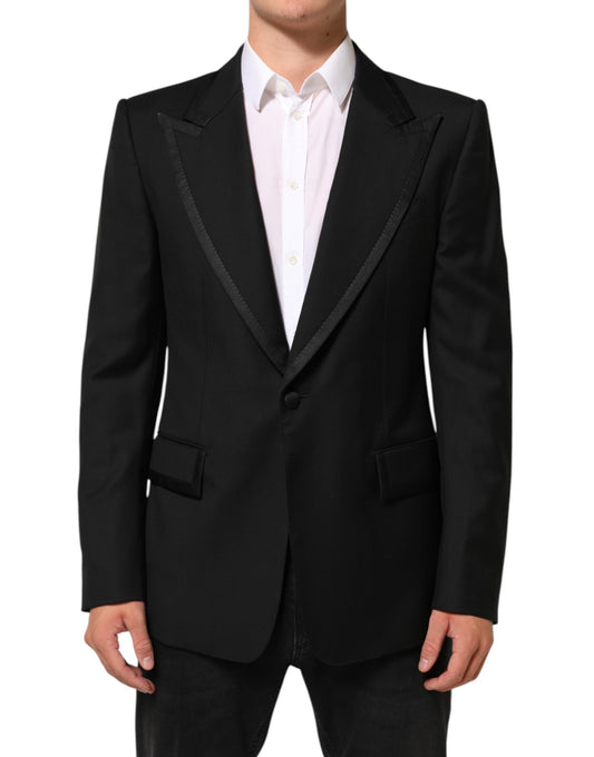 Dolce & Gabbana – Schwarze Anzugjacke aus Wolle mit 1 Knopf für Herren