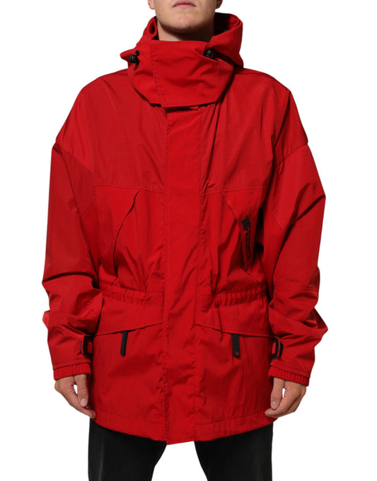 Dolce & Gabbana – Rote Nylon-Parkajacke mit durchgehendem Reißverschluss für Herren