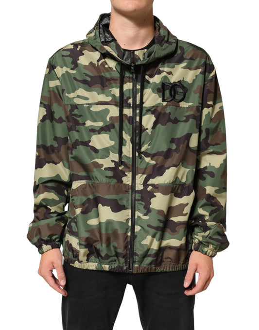 Dolce & Gabbana – Grüne Camouflage-Sweatshirtjacke mit Kapuze
