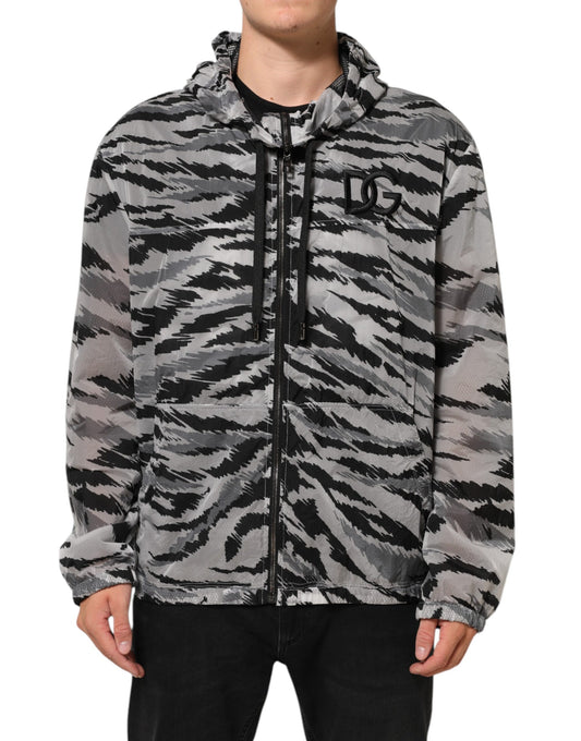 Dolce & Gabbana Graue Camouflage-Sweatshirtjacke mit Kapuze