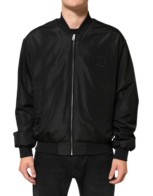 Dolce & Gabbana – Schwarze Acetat-Bomberjacke mit durchgehendem Reißverschluss für Herren
