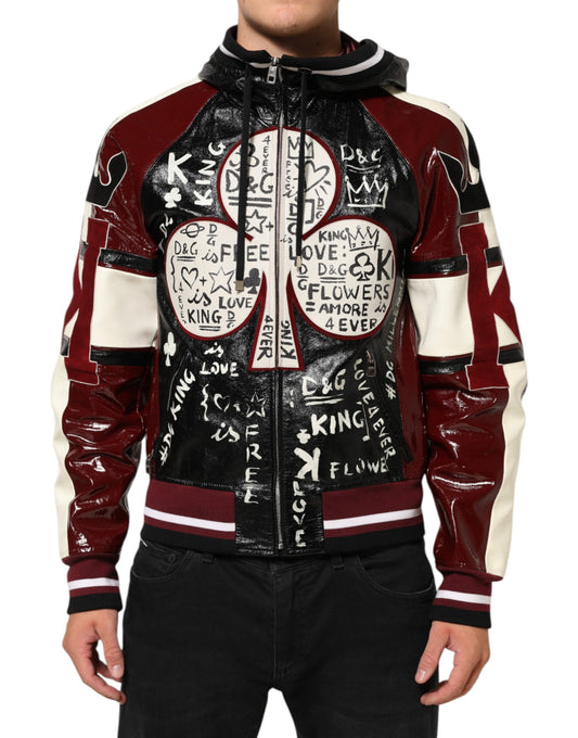 Dolce & Gabbana – Mehrfarbige Bikerjacke aus Leder mit Kapuze von DG King für Herren
