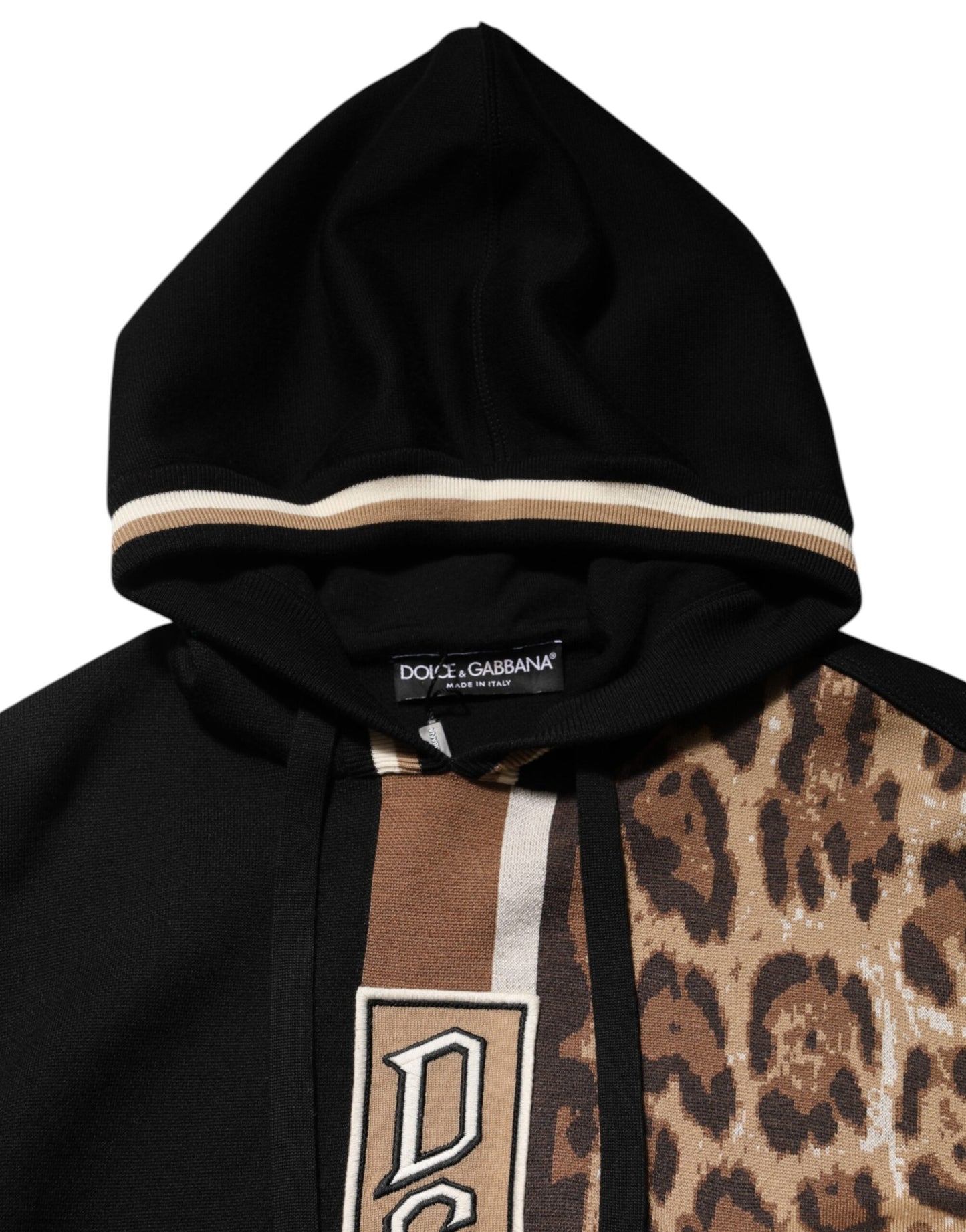 Dolce & Gabbana – Schwarzes Sweatshirt mit Leoparden-Logo und Kapuze