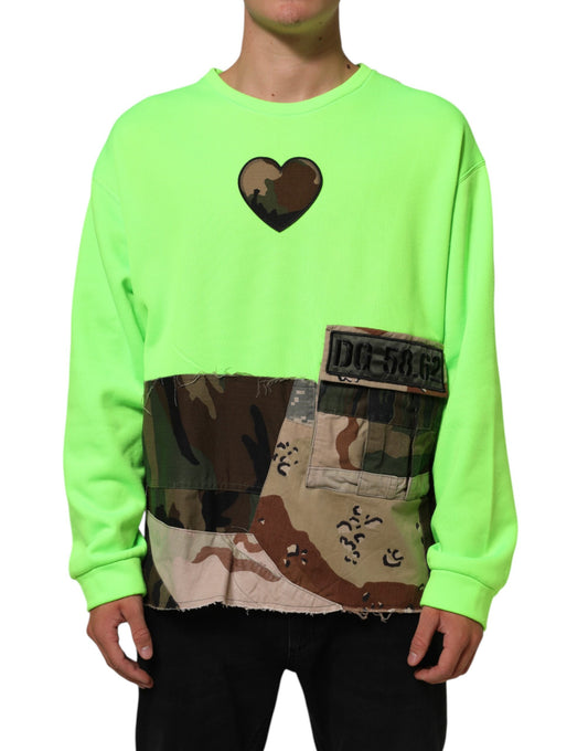 Dolce & Gabbana Grün Patchwork Herren Sweatshirt Pullover