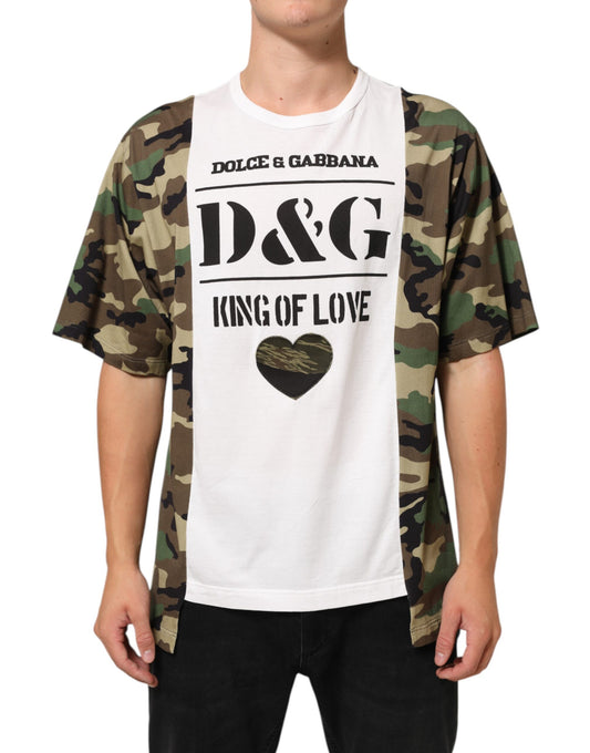 Dolce & Gabbana – Weißes T-Shirt mit Camouflage-Logo und Rundhalsausschnitt für Herren