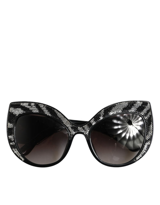 Dolce & Gabbana – Polarisierte Sonnenbrille mit Schmetterlingsmotiv und schwarzen, silbernen Pailletten