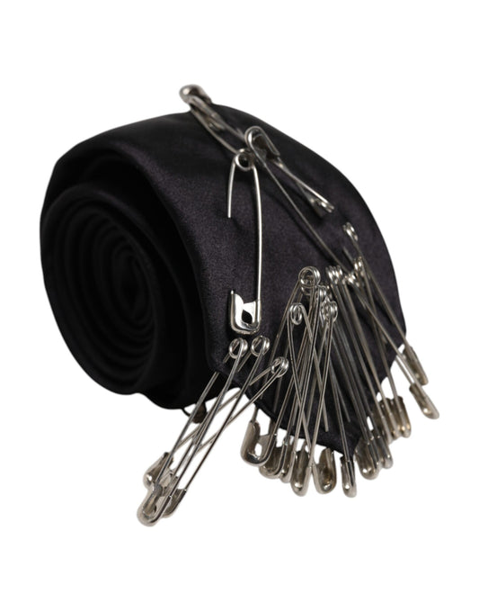 Dolce & Gabbana Schwarze Sicherheitsnadeln Seidenkrawatte verstellbar Accessoire Krawatte