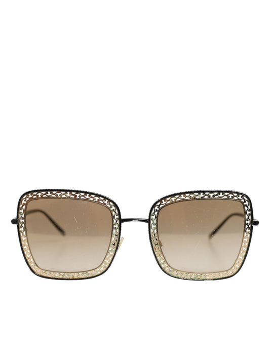 Dolce & Gabbana DG2225 Sonnenbrille mit Spitzenrahmen in Schwarz und Gold mit braunem Farbverlauf