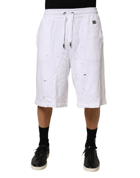 Dolce & Gabbana – Weiße Bermudashorts aus Baumwolle im Used-Look für Herren