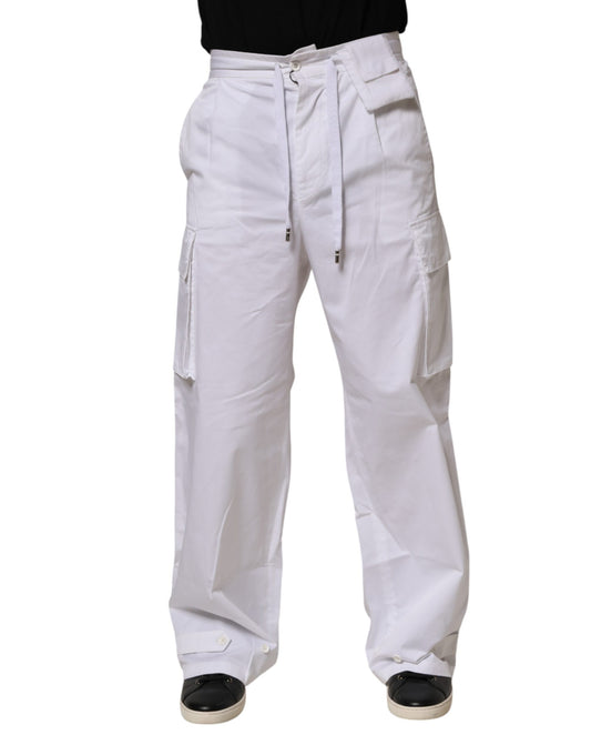 Dolce & Gabbana White Linen Straight Cargo Men Trouser Pants