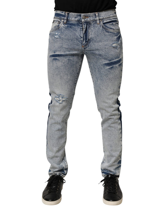 Dolce & Gabbana Blue Tattered Cotton Slim Fit Men Denim Jeans