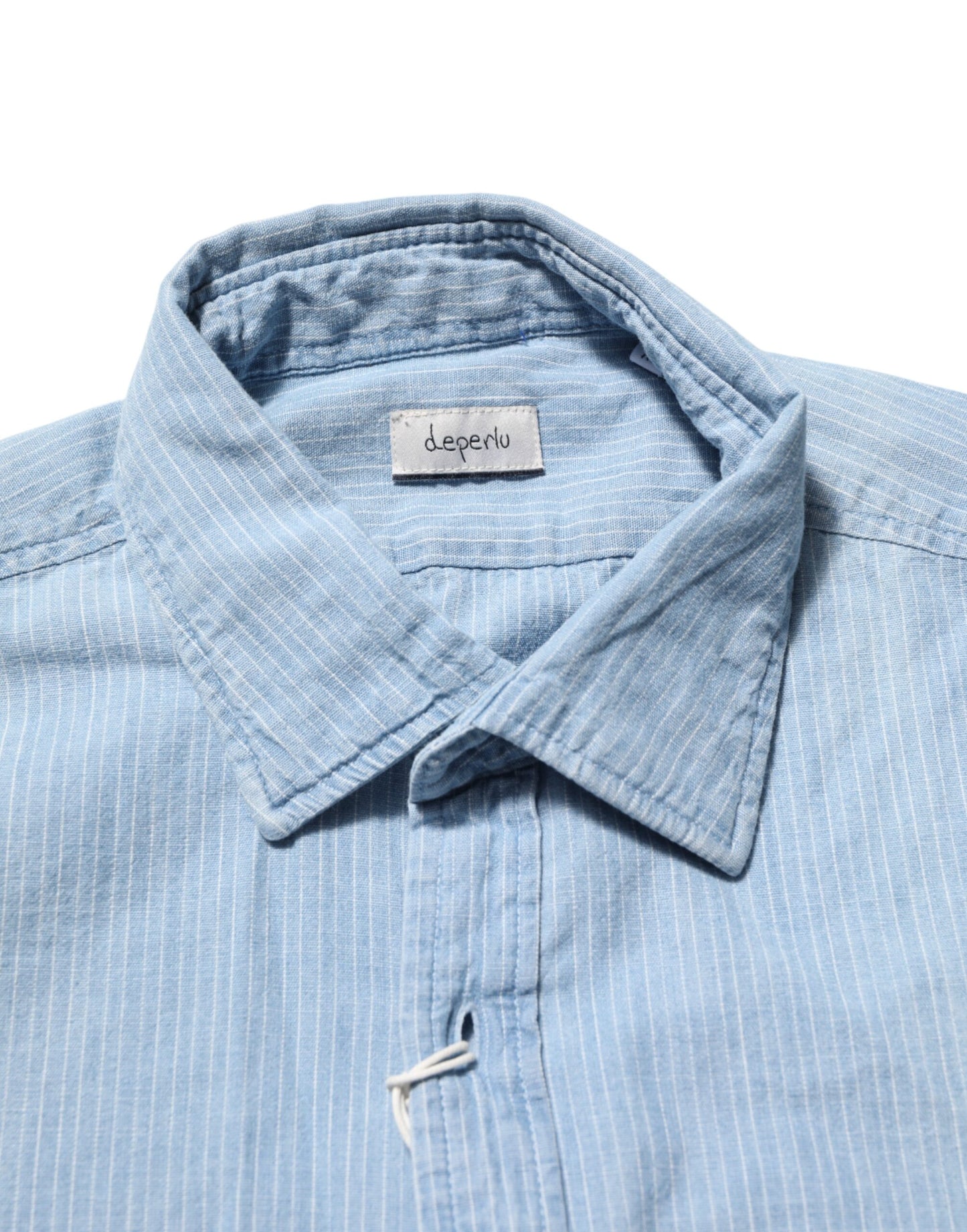 Deperlu Blue Denim Regular Fit Collared Long Sleeve Men Shirt
