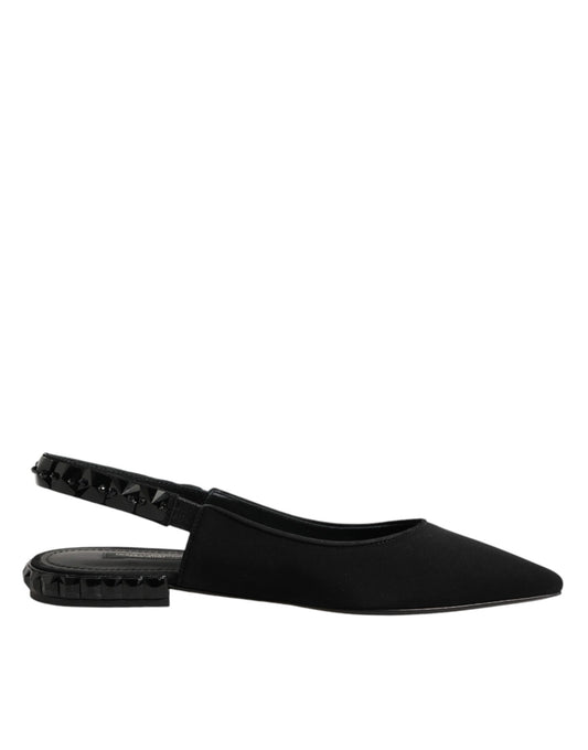 Dolce & Gabbana – Schwarze Slingback-Schuhe aus Charmeuse mit Kristallen