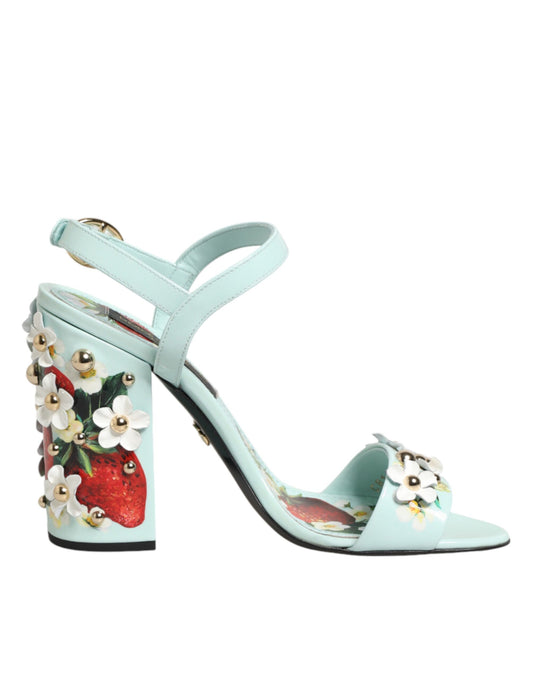Dolce & Gabbana Mintgrüne Blumennieten Heels Sandalen Schuhe