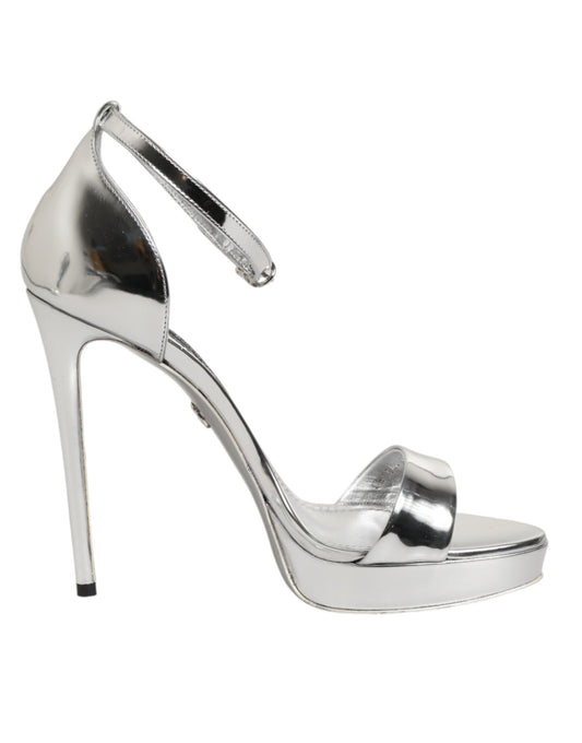 Dolce & Gabbana Keira Sandalen aus silbernem Leder mit Plateau