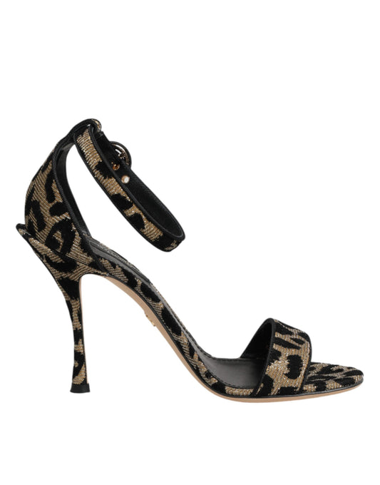 Dolce & Gabbana Gold Leopard Knöchelriemen Heels Sandalen Schuhe