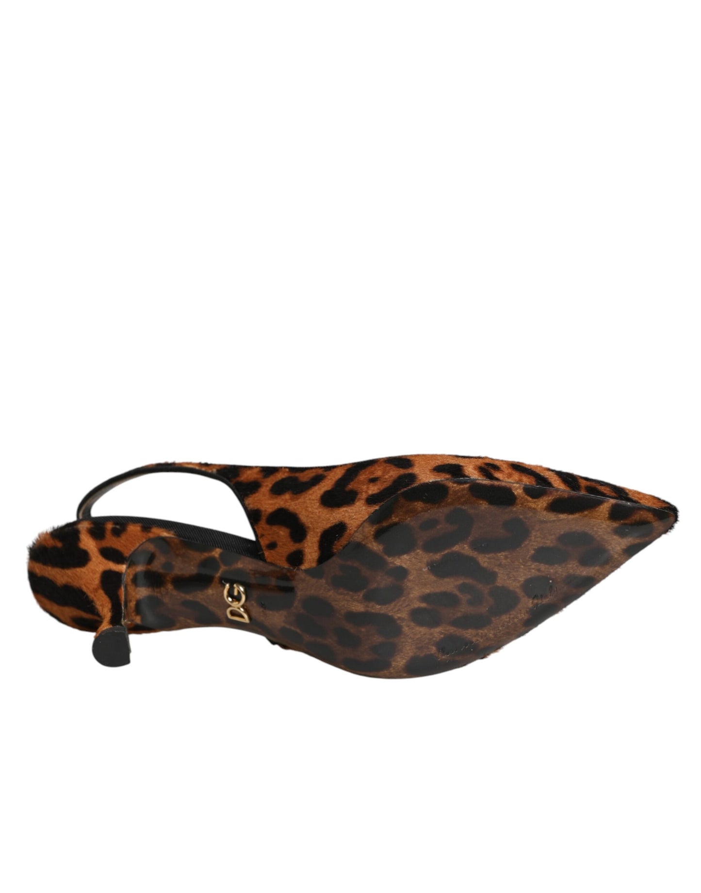 Dolce & Gabbana Brown Leopard Calfskin Fur Slingbacks Shoes