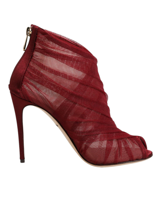 Dolce & Gabbana Rote Tüll-Stiefeletten mit Stiletto-Absatz