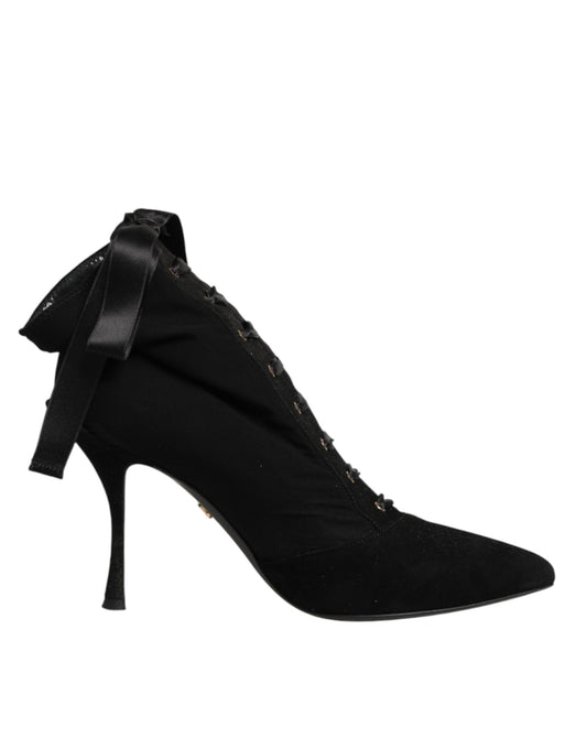 Dolce & Gabbana Schwarze Stiletto-Absätze Schnürstiefel Schuhe