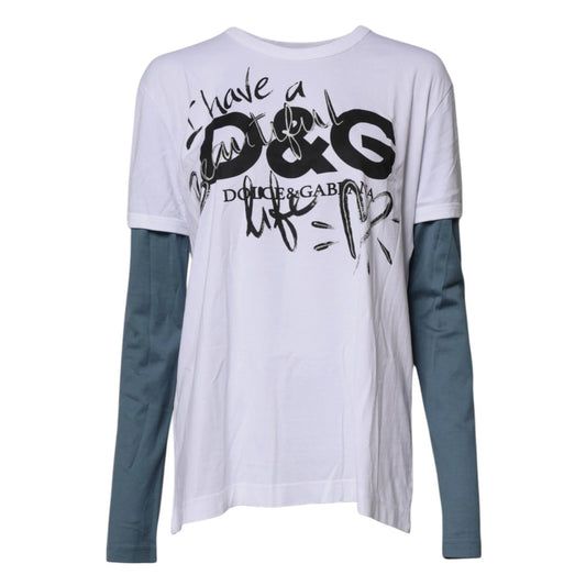 Dolce & Gabbana – Weißes Baumwoll-T-Shirt mit Rundhalsausschnitt und grafischem Print