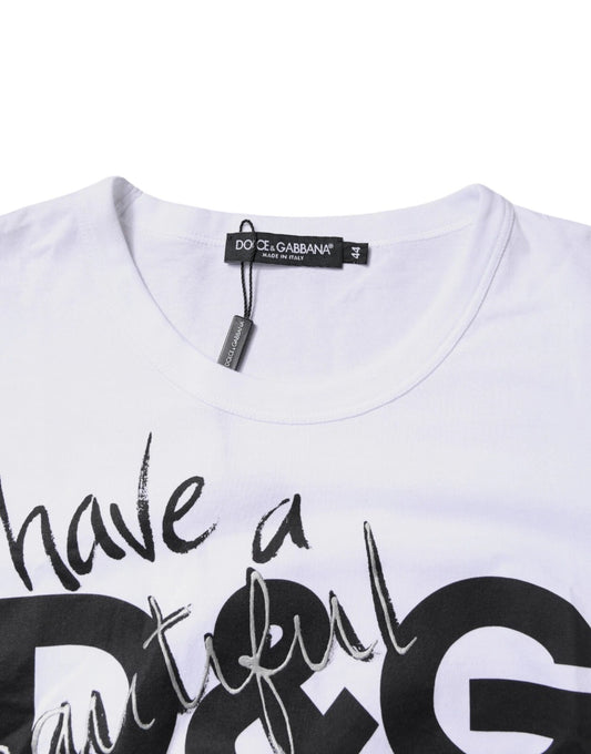 Dolce & Gabbana – Weißes Baumwoll-T-Shirt mit Rundhalsausschnitt und grafischem Print