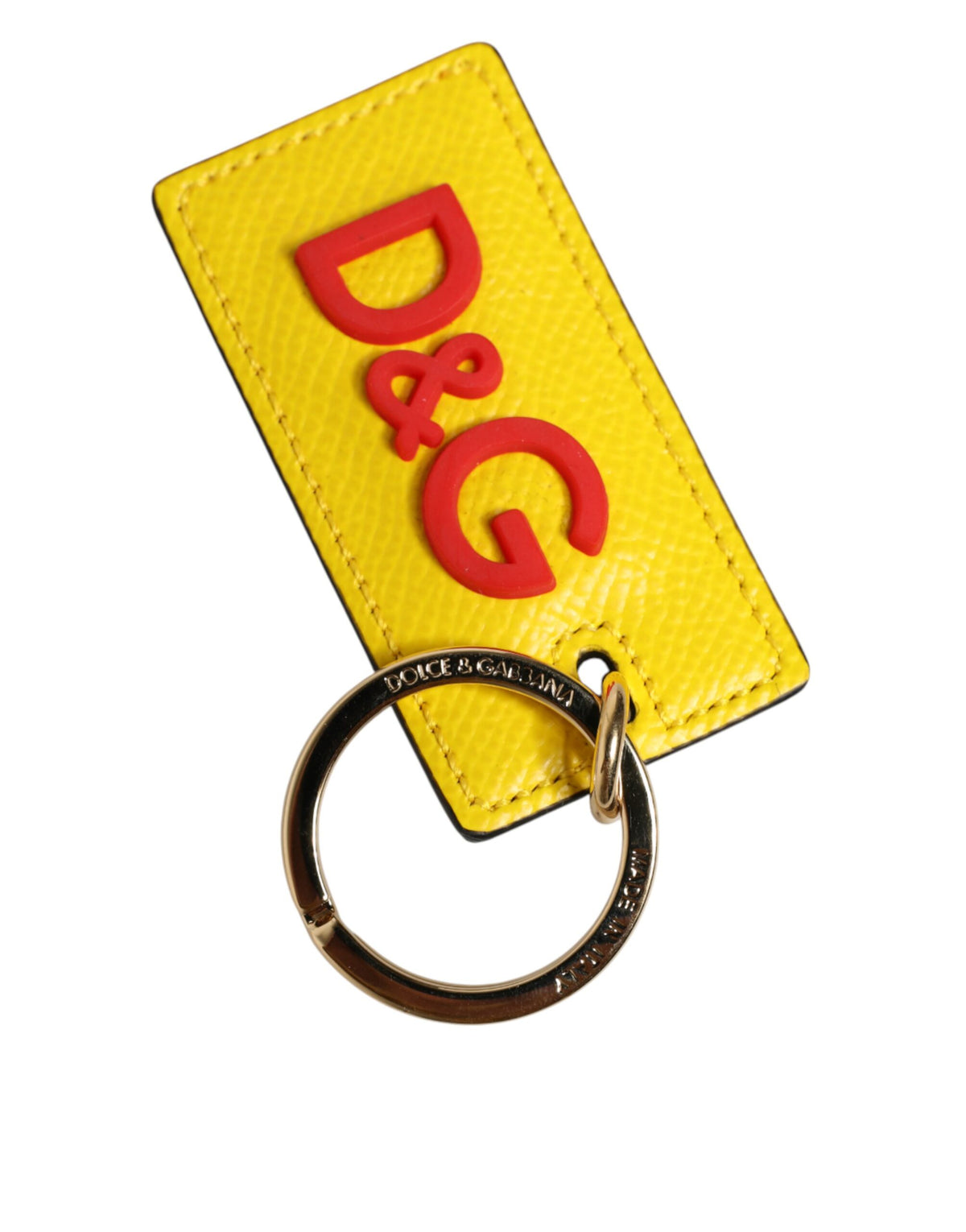 Dolce & Gabbana Gelbes Kalbsleder Logo Metallring Herren Schlüsselanhänger