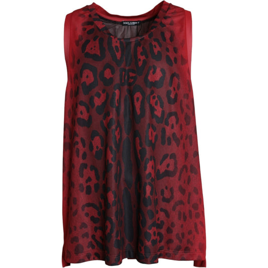 Dolce & Gabbana Red Leopard Print Sleeveless Men Tank T-shirt