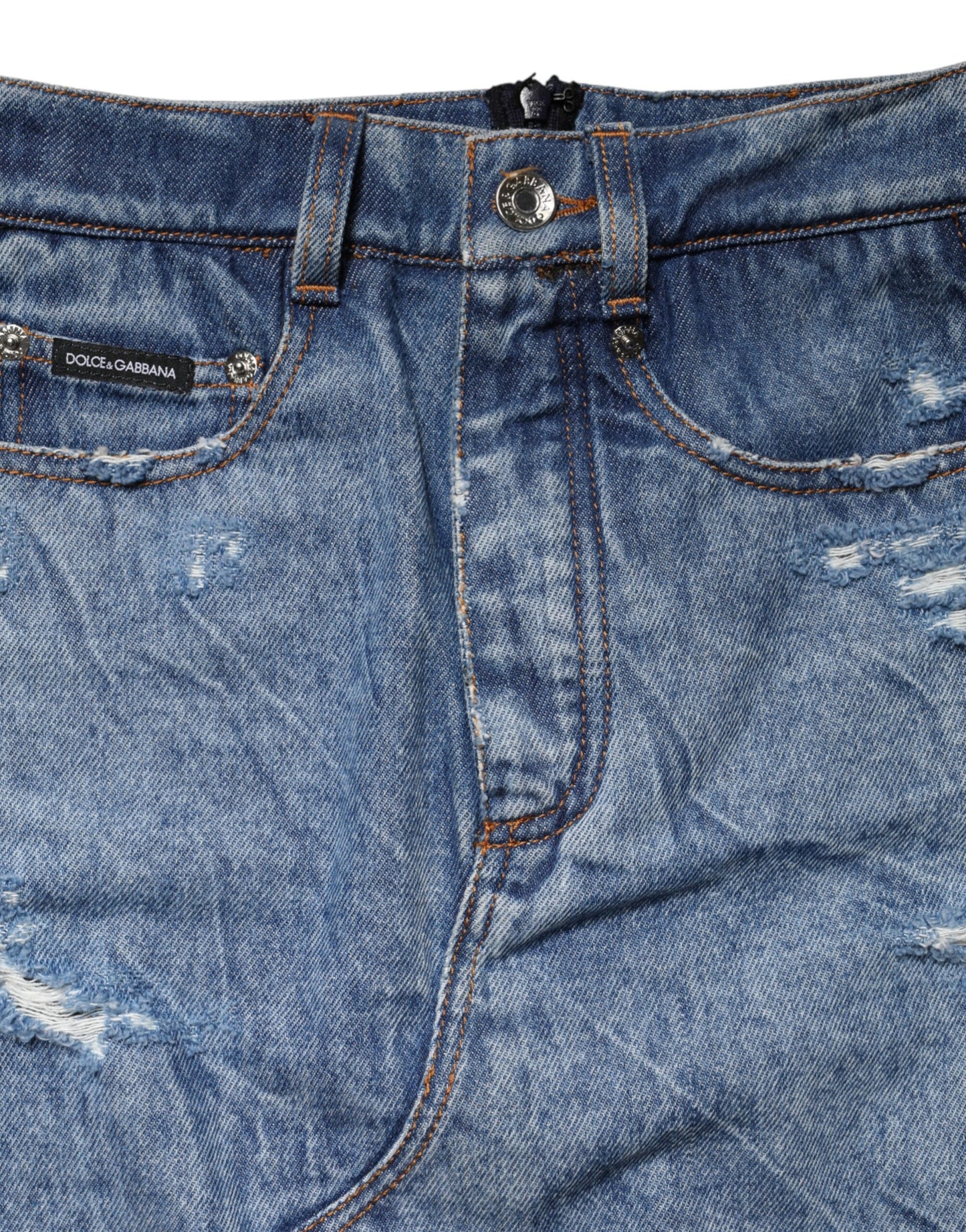 Dolce & Gabbana Blue Black Cotton Denim Sheer Midi Skirt