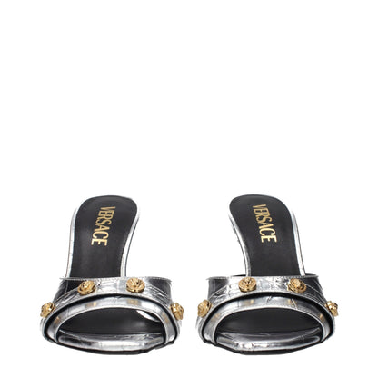 Versace Gray Leather Stiletto Heel Sandals