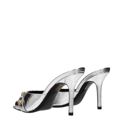 Versace Gray Leather Stiletto Heel Sandals