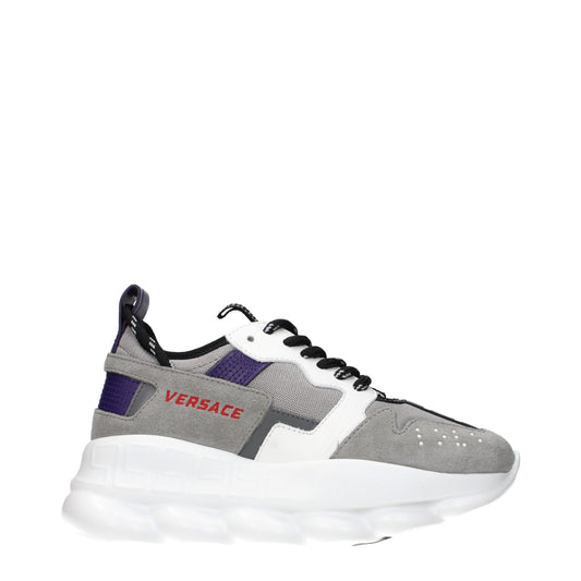 Versace Gray Leather Athletic Sneakers