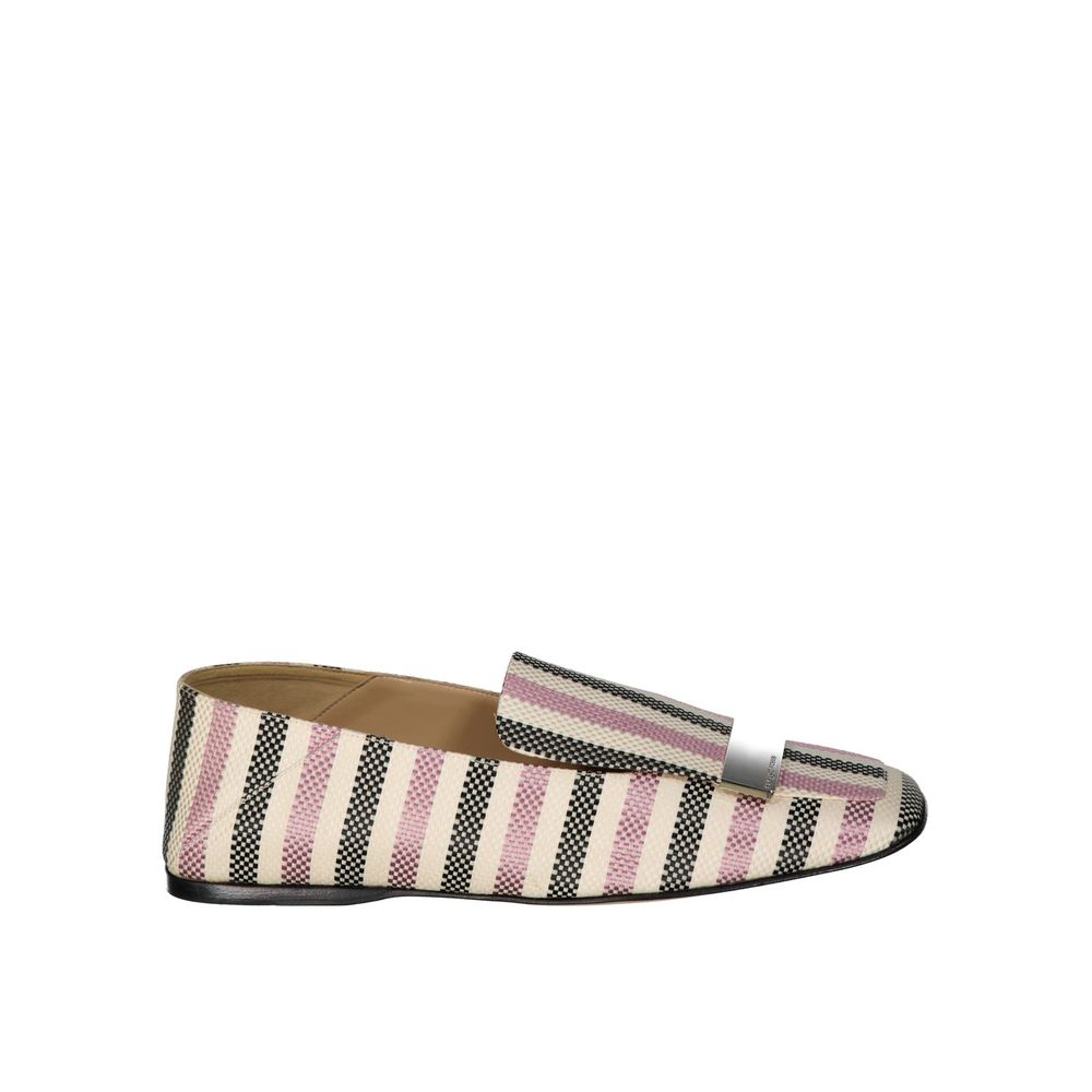 Sergio Rossi White Fabric Slip-On Loafers