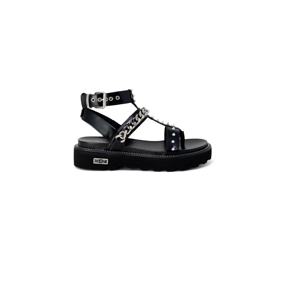 Cult Black Leather Flat Sandals