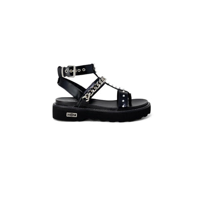 Cult Black Leather Flat Sandals