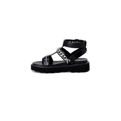 Cult Black Leather Flat Sandals