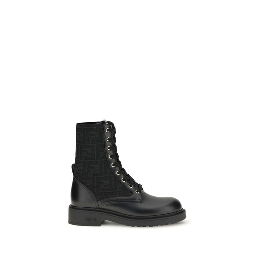 Fendi Black Calf Leather Bos Taurus Lace-Up Boots